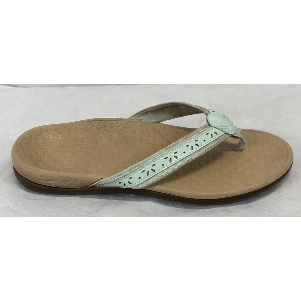 Vionic Casandra Sandals Womens 9 Flip Flops Indigo Mint Green Leather Thong Shoe